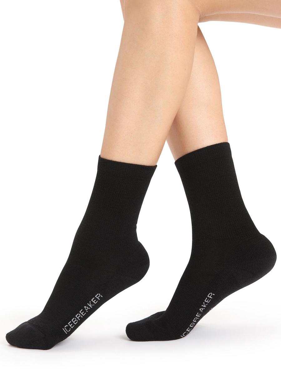 Women\'s Icebreaker Merino Lifestyle Light Crew Socks Black | CA 1529XYUF